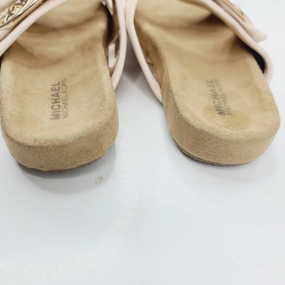 Michael Kors Girl's Beige Tan Zoria Double Strap Logo Slip-On Slide Sandal 12